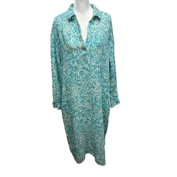 Rip Skirt Hawaii Travel Long Midi Dress Size XL Al Mare Cotton Gauze Roll Sleeve - Picture 1 of 10